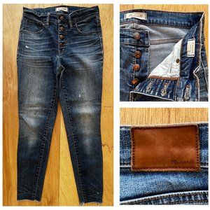 MADEWELL BUTTON FLY SKINNY HIGH RISE Women’s Distressed Frayed Hem Jeans sz 27